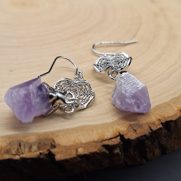Amethyst Dreamcatcher Earrings – Spiritual Healing Crystal Jewelry - Picture 5 of 6